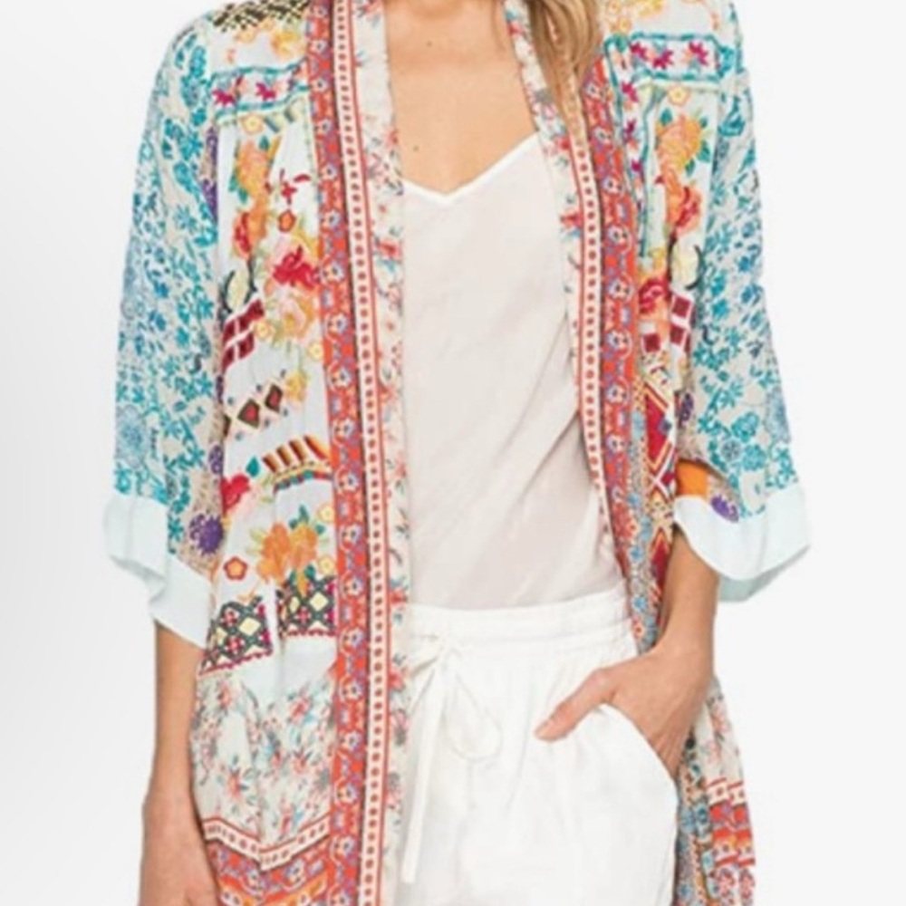 Johnny Was Embroidered Silk Betimo Embroidered Kimono Small